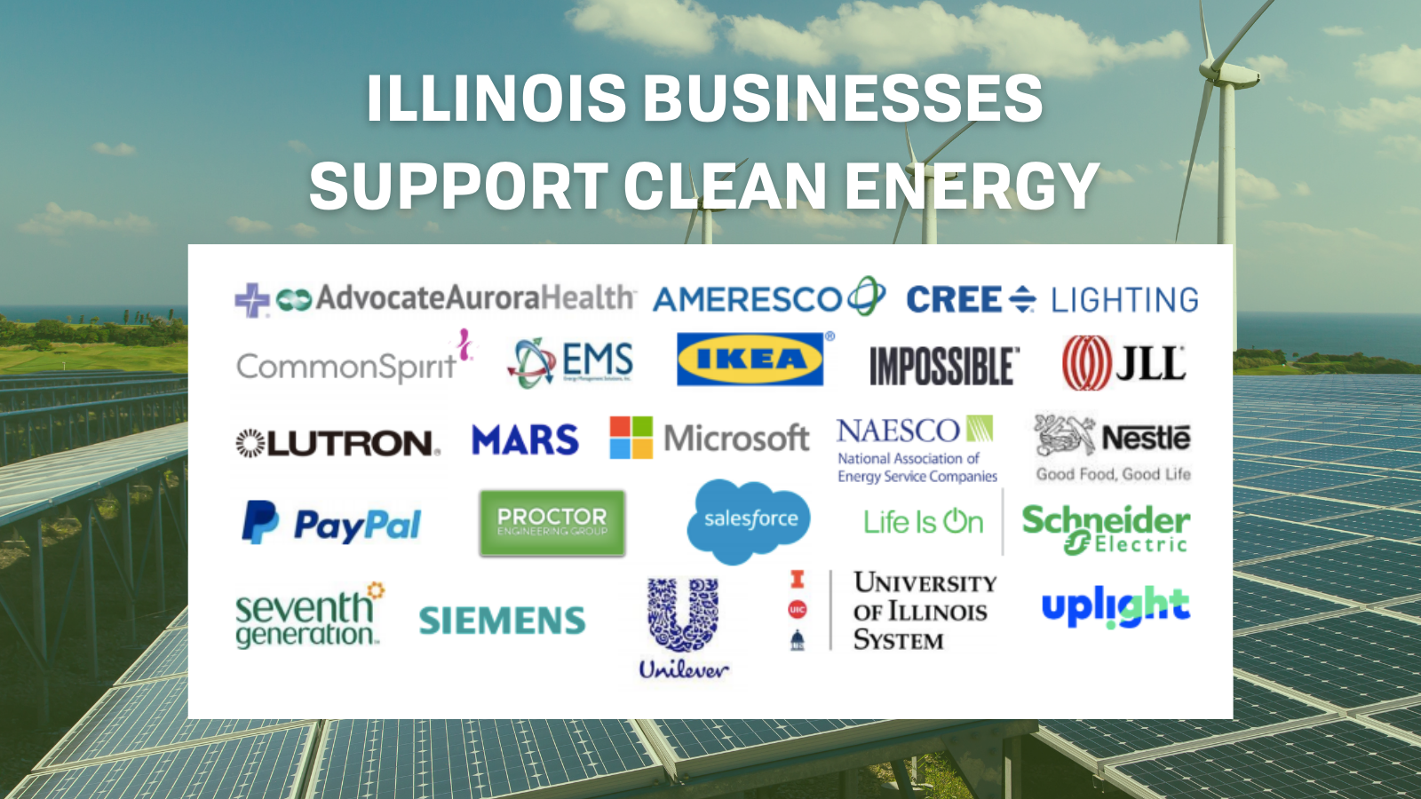 Major Companies, Institutions in Illinois Call for 100 Clean Energy